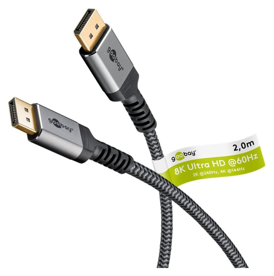Goobay DisplayPort 1.4 Kabel 2,0 m grijs zwart