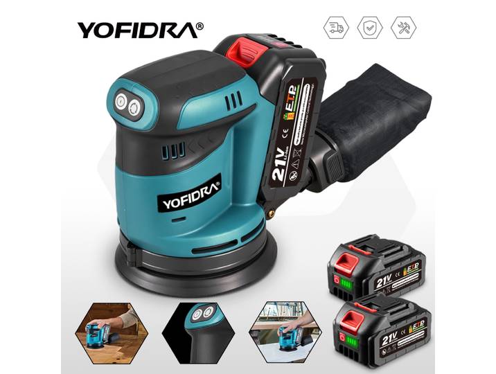 YOFIDRA ponceuse orbitale électrique 125MM meulage sans fil ponçage Machine de polissage outil électrique pour le travail du bois pour broche de batterie Makita