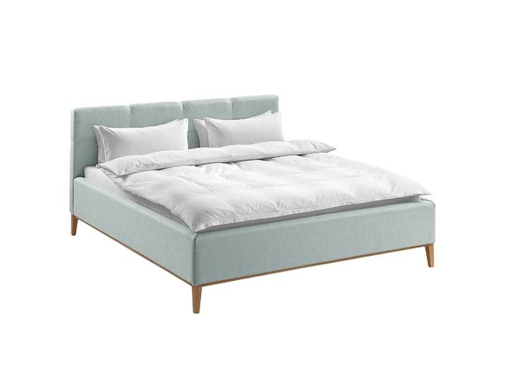 Polsterbett Kaarina 200 x 200cm Strukturstoff Ronya Blau/Blaugrau mit Stauraum Eiche