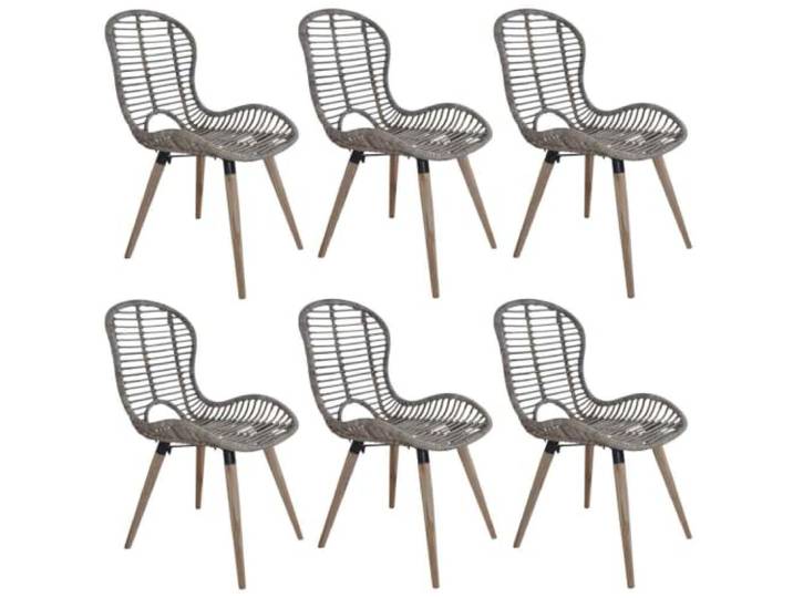 KTHLBRH 6 Esszimmerstühle Natur Rattan Braun Holzbeine Esszimmer Wasserabweisend, 110 kg belastbar, Vintage-Design, vielseitig, leichte Montage