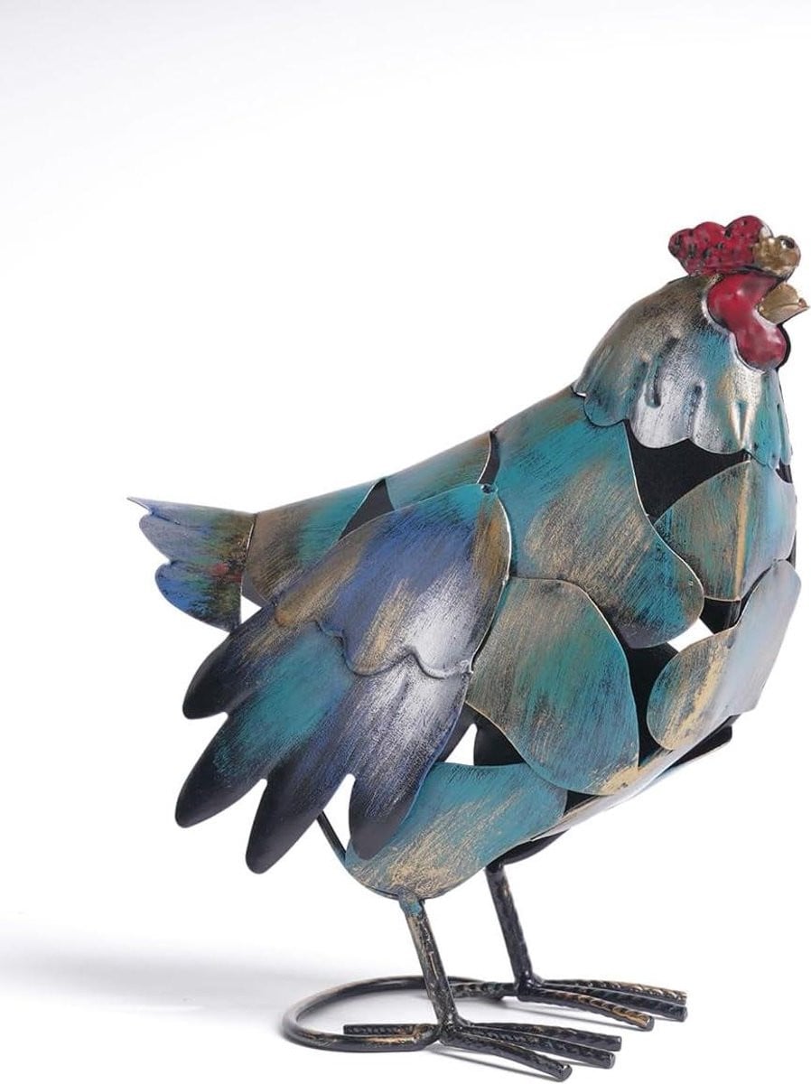 Multicolor Metalen Kippenbeeld Haan Decoratie Hoogte: 27 cm