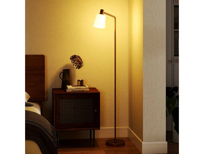 HOMCOM Lampe sur Pied LED Dimmable Abat-jour Pivotant Blanc/Doré