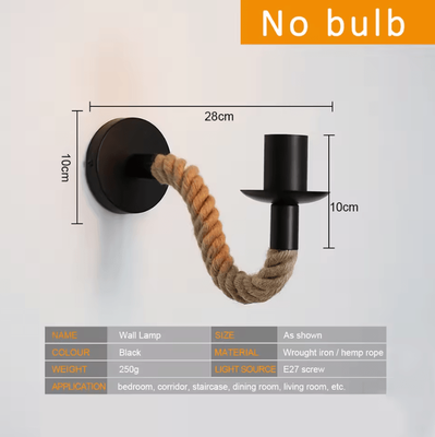 Inspire Curations Vintage Wood Hemp Rope E27 Wall Sconce no With Bulb