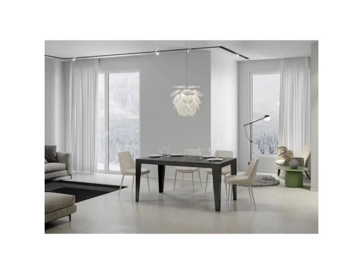 Table Extensible - Flame Evolution - 90x180 cm - Ciment - 8 Places - Cadre Anthracite