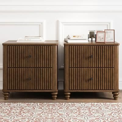 Wood NightStand with Metal Handle, Wooden Bedside End Table