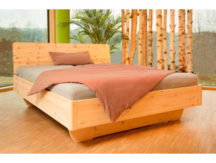 geborgenschlafen Holzbett Schwebebett Zirbe FREYA – Massivholzbett metallarm & handgefertigt, Massivholz aus Zirbe - Metallarm - Nachhaltig & handgefertigt