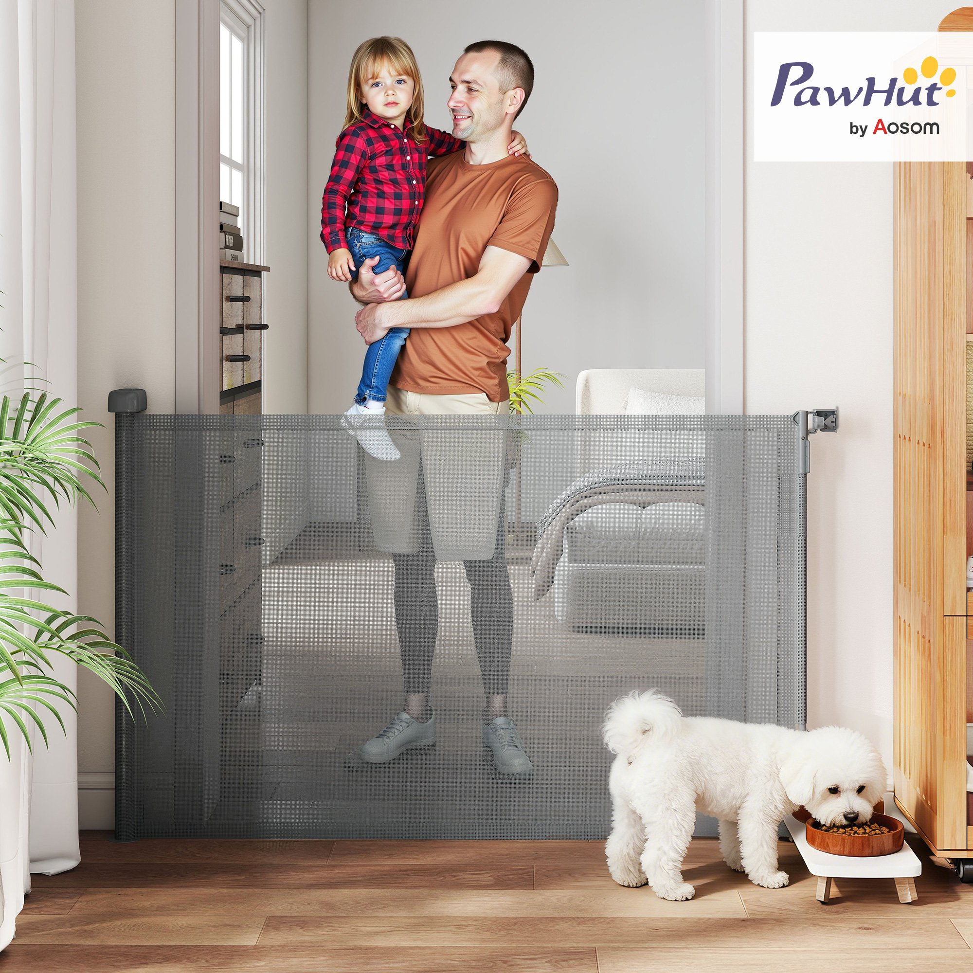 Pawhut Barriera di Sicurezza Retrattile Estendibile per Cani, Scale e Porte, 149x9x93 cm, Grigio   Aosom Italy