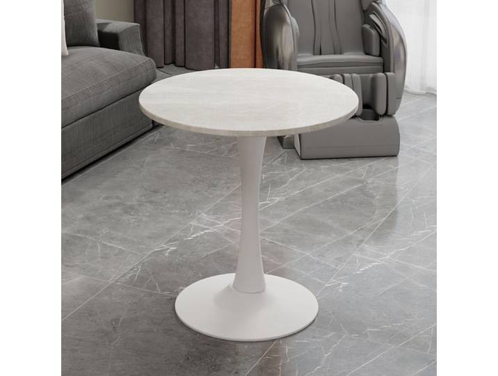 Table ronde blanche en marbre artificiel au design moderne et minimaliste