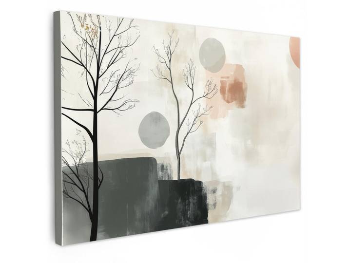 MuchoWow Leinwandbild - Wabi sabi - Beige - Pflanze - 120x80 - Kunstdruck, Sandfarben, Textil, Kiefer, Abstrakt, Rechteckig, 120x80 cm, gerahmt, Bilder & Rahmen, Bilder, Wandbilder