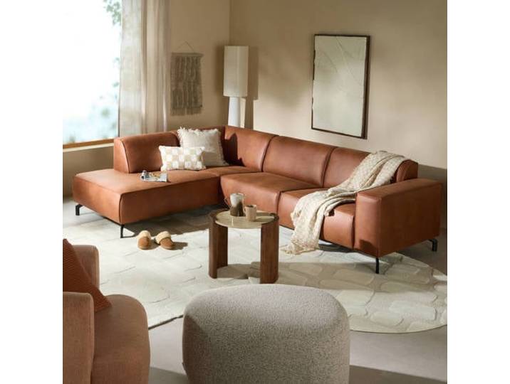 NOUS Living leren hoekbank links Brent - cognac