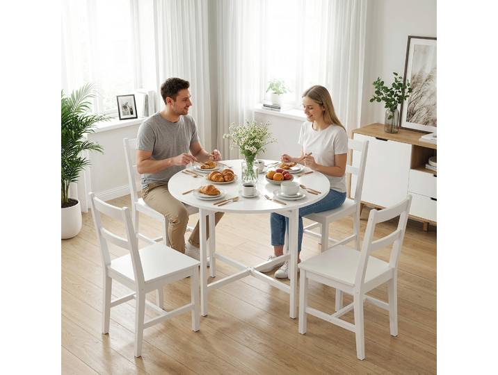 HOMCOM Table Ronde Pliante Ø80cm 2 Abattants Acier Blanc