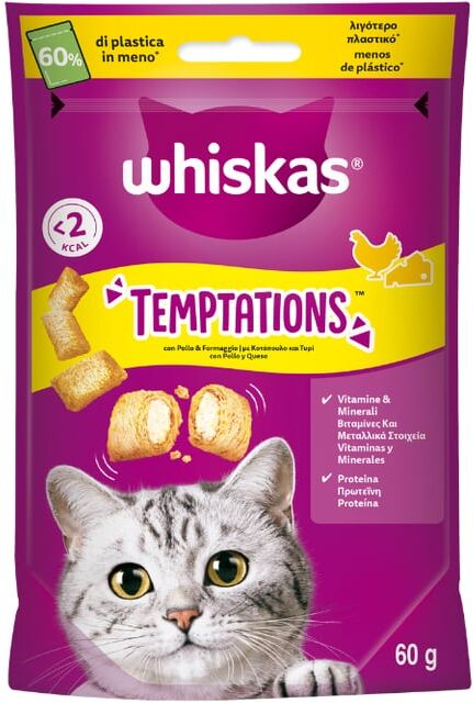 Whiskas Temptations Pollo y Queso 6 uds x 60g