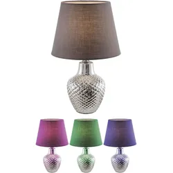 Tischlampe Wohnzimmer Nachttischlampe Keramik Chrom Textil grau, Fernbedienung dimmbar, 1x RGB LED 4,8W 470Lm warmweiß, DxH 20x32cm