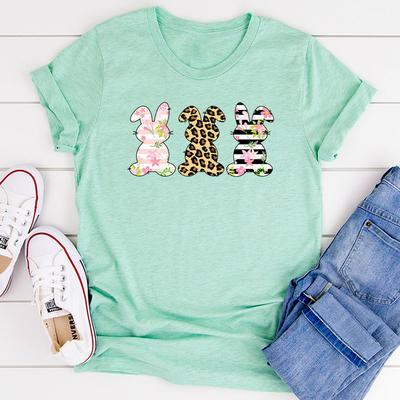 ForAllApparel Floral Easter Bunnies T Shirt Heather Prism Ice Blue L