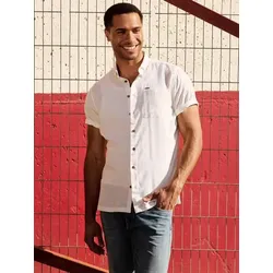 emilio adani Herren Modisches Kurzarmhemd Weiß regular uni Button Under - L