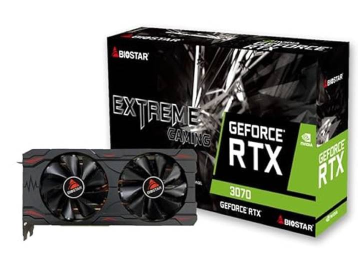 Graphics Card Biostar NVIDIA GeForce RTX 3070 8 GB GDDR6 256 bit PCIE 4.0 16x GPU 1500 MHz Dual Slot Fan sink 1xHDMI 3xDisplayPort VN3706RM82