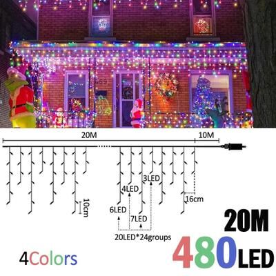 Uplift Picks FrostGlow LED Icicle Lights Waterproof Christmas Curtain Lights 4 Colors (480 Led) eu Plug