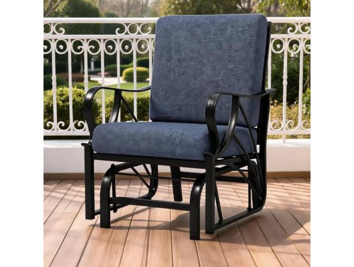 GarveeLife Outdoor Schaukelstuhl Garten Gelb Wetterfester Schaukelsessel mit Metallrahmen und abnehmbarem Kissen Ergonomisch für Terrasse und Veranda