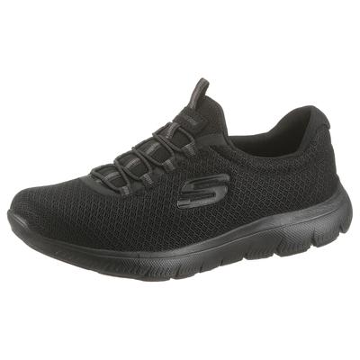 Slip-On Sneaker SKECHERS "Summits", Damen, Gr. 40, Textil, schwarz, Schuhe, Slipper, Freizeitschuh, Komfortschuh mit Gummizug