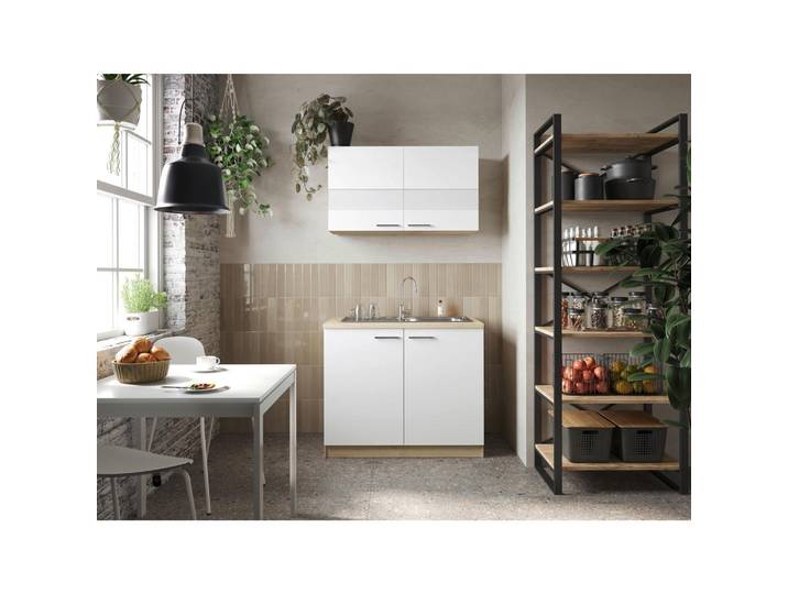 Respekta Miniküche Merle, Weiß, Eiche, Glas, seitenverkehrt montierbar, 100 cm, in den Filialen individuell planbar, Küchen, Miniküchen