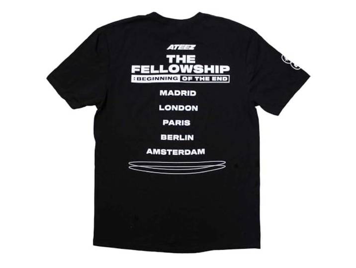 ATEEZ T-shirt Fellowship Tour Euro Photo Logo Nieuw Officieel Unisex Zwart, Zwart, S