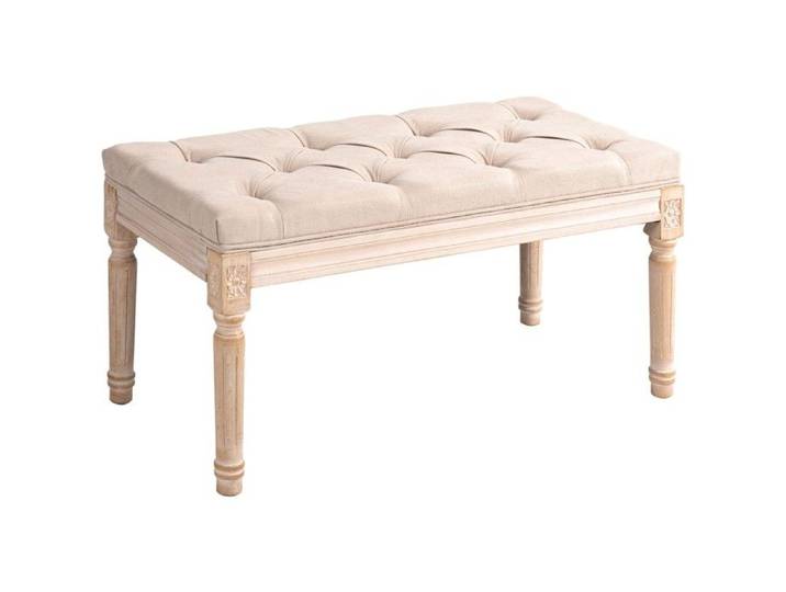 Banc d'entrée vintage rembourré 80x40x43 cm en tissu lin beige - Capacité 120 kg - Pour couloir & salon