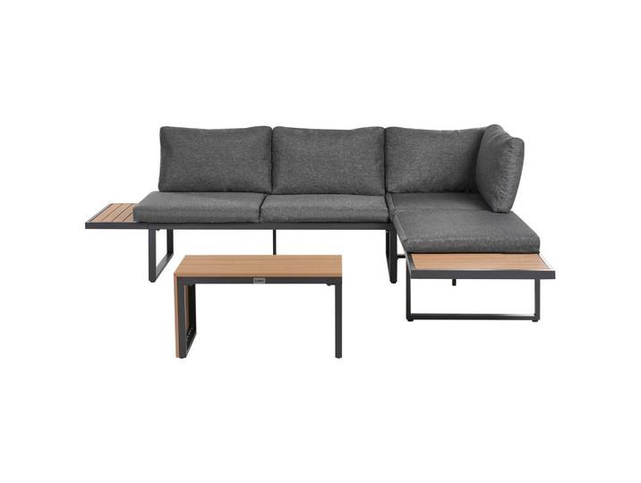 GARTEN-ECKSOFA mit Tisch 4-Sitzer linksseitig Hellbraun/Grau Pienza