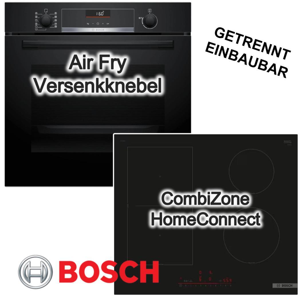 Herdset Bosch AirFry Backofen 3DHeißluftPlus + 60cm Induktionsfeld PowerBoost CombiZone HomeConnect