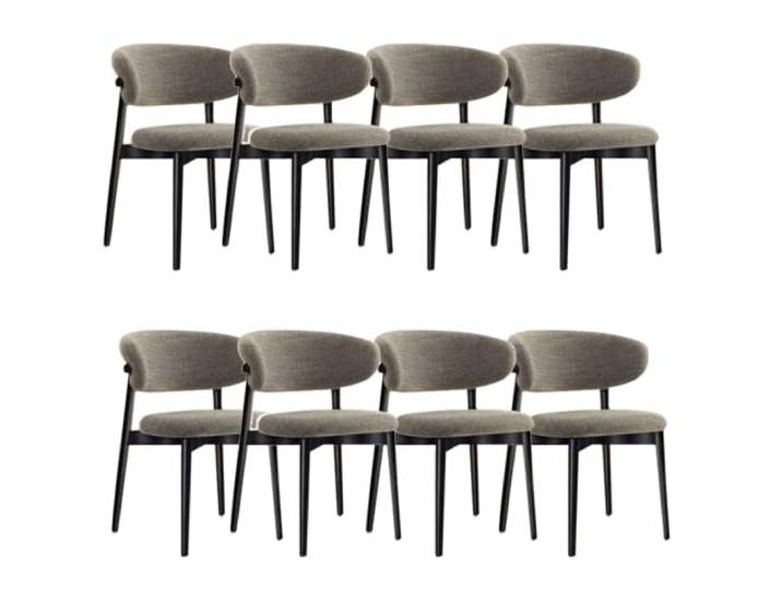 GAOCUNBING Nordic Esszimmerstuhl mit gebogener Rückenlehne, Leinenstoff, armloser Küchenstuhl mit Massivholzbeinen, hochdichtes Schaumstoffkissen, 8er-Set