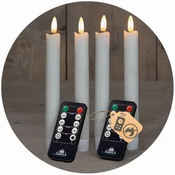 Stabkerzen LED mit Timer WEISS 4 Stück WEISS indoor - 6 Stunden - ECHTWACHS 18cm Höhe für Kerzen 2 ,2cm Durchmesser 2 AAA Batterien notwendig LED Stabkerzen flackernde Flamme bewegliche Flamme Licht