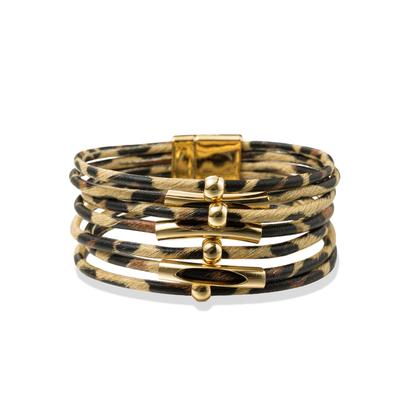 Armband "Schmuck Geschenk Kupfer Polyurethan Animalprint Armschmuck Armkette", braun (gelbgoldfarben, braun, schwarz), ANISTON JEWELRY & WATCHES, Armbänder, Damen, 19cm, Kupfer Polyurethan, Kupfer, Polyurethan, Armband, Made in Germany