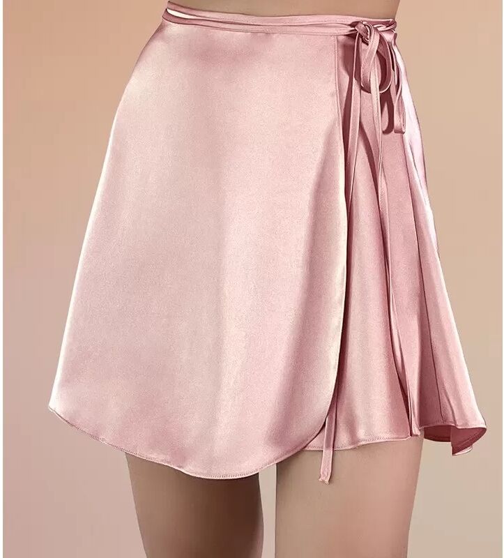 INF 100 % Seidensatin-Shark-Hose, Sommer-Wickelrock mit hohem Bund und Bindeband M Rosa