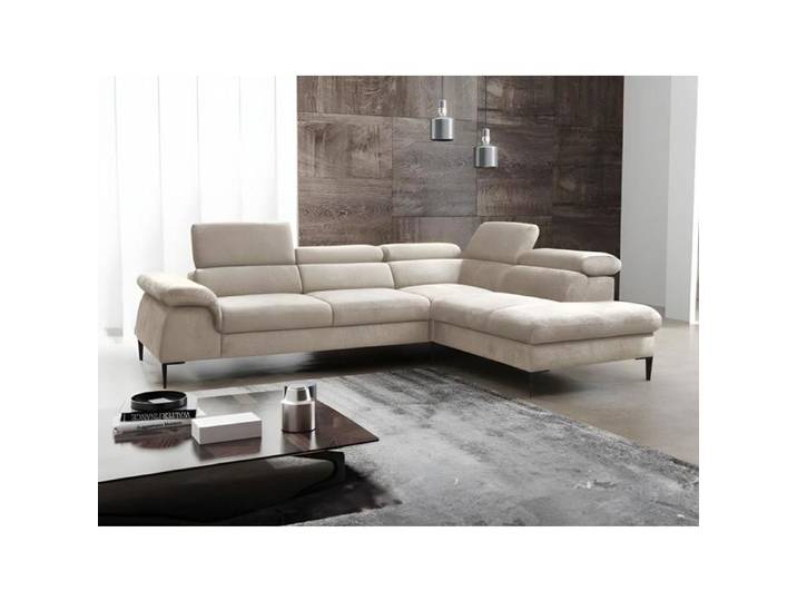 Grand canapé d'angle droit convertible en velours beige SEPINA