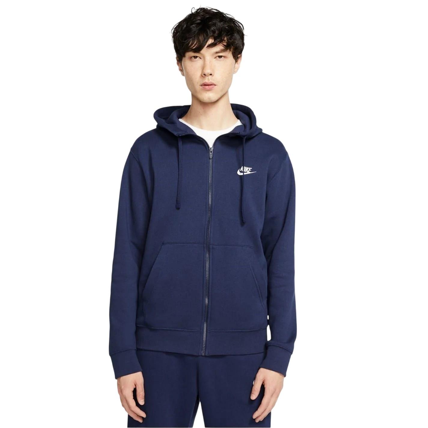 Nike Heren-sportkleding: Club-hoodie met doorlopende ritssluiting (Marine)