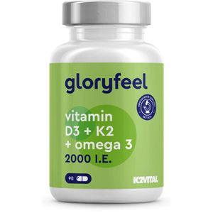 gloryfeel Omega-3 hochdosiert, Vitamin D3 & K2, 90 Kapseln, Fischöl mit 400 mg EPA & 300 mg DHA, je Tagesportion 1000 mg