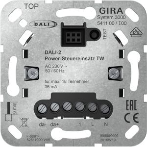 Gira Dimmer 541100 Power-Steuereinsatz TW, S 3000, Unterputz, für LED-, Halogen- und Glühlampen, DALI, Tastdimmer