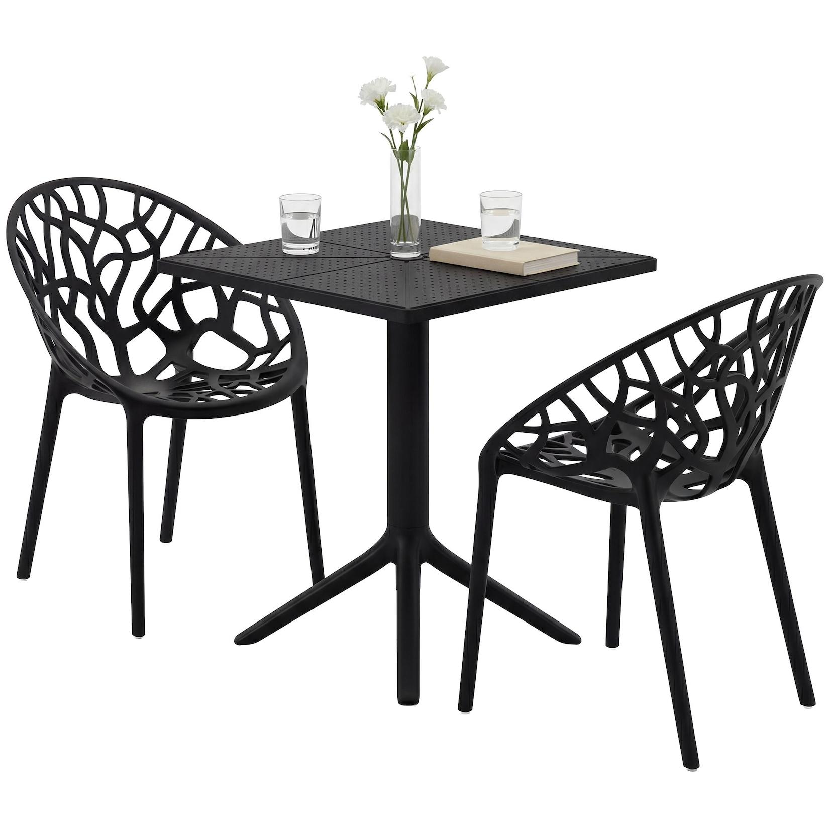 CLP Gartenmöbel-Set wetterfest Neriva, mit 2 Stühlen und quadratischem Tisch, 3-teilige Sitzgruppe für Garten, Terrasse und Balkon