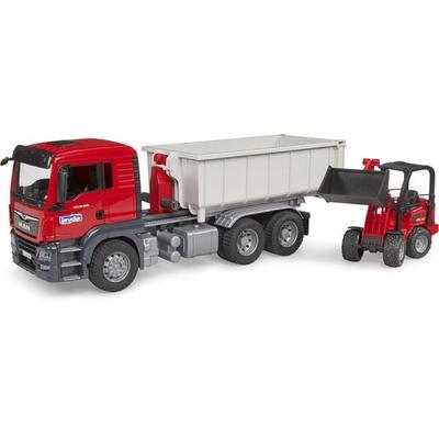 bruder LKW Modell MAN TGS mit Abrollcontainer + Schäffer Hoflader Fertigmodell