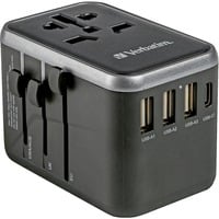 Universal-Reiseadapter UTA-04, Reisestecker schwarz/silber, 3x USB-A, 2x USB-C