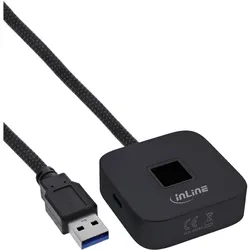 InLine USB Fingerabdruckscanner mit Hub, Notebook Security, Schwarz