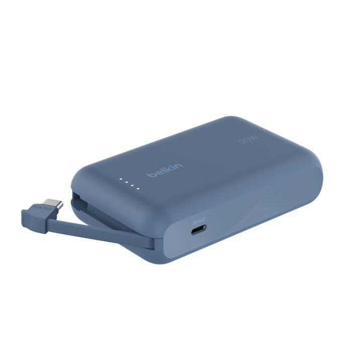 Belkin BoostCharge Powerbank 10K mit integriertem Kabel, blau BPB021hqBL