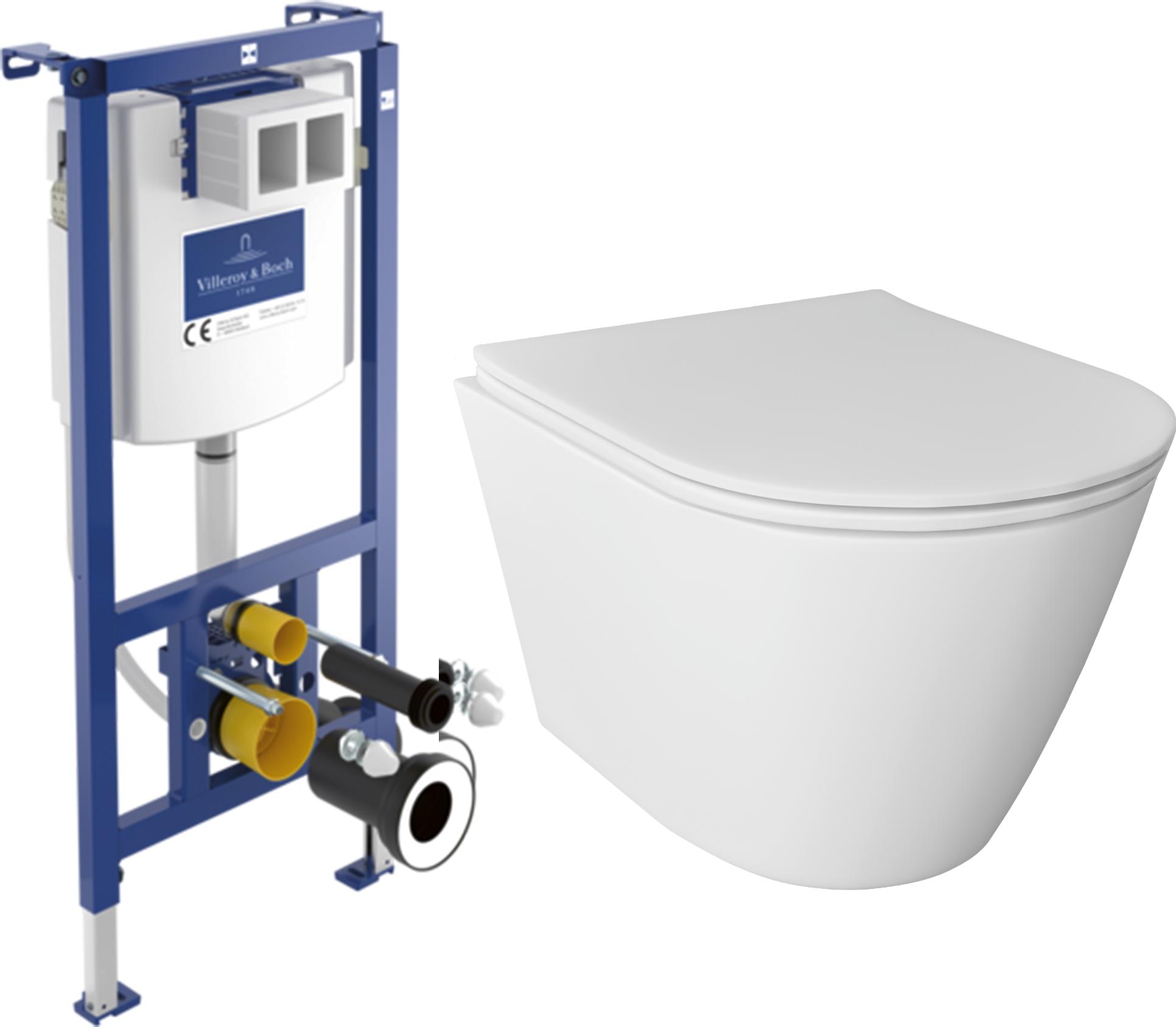 Alpenberger Hänge WC Set | Spülrandlos | ViConnect Spülkasten | Villeroy & Boch | WC mit Absenkautomatik | Nano-Beschichtung (9034, ohne Betätigungsplatte)