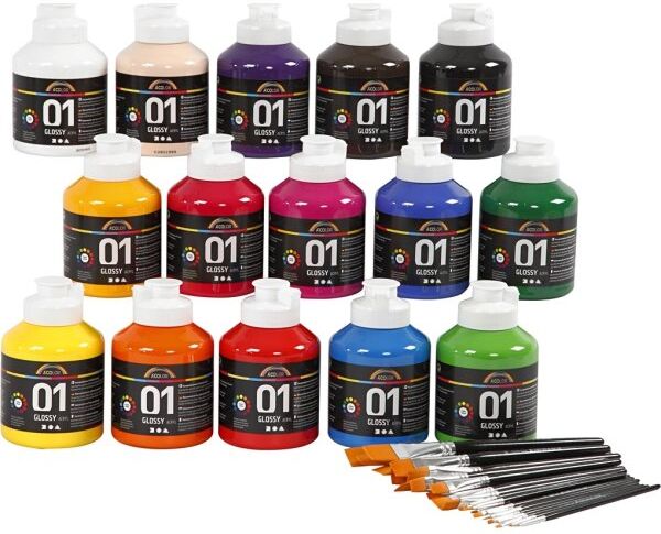 Creativ Company Akrylmaling   15x500ml   Blank   Klassesæt