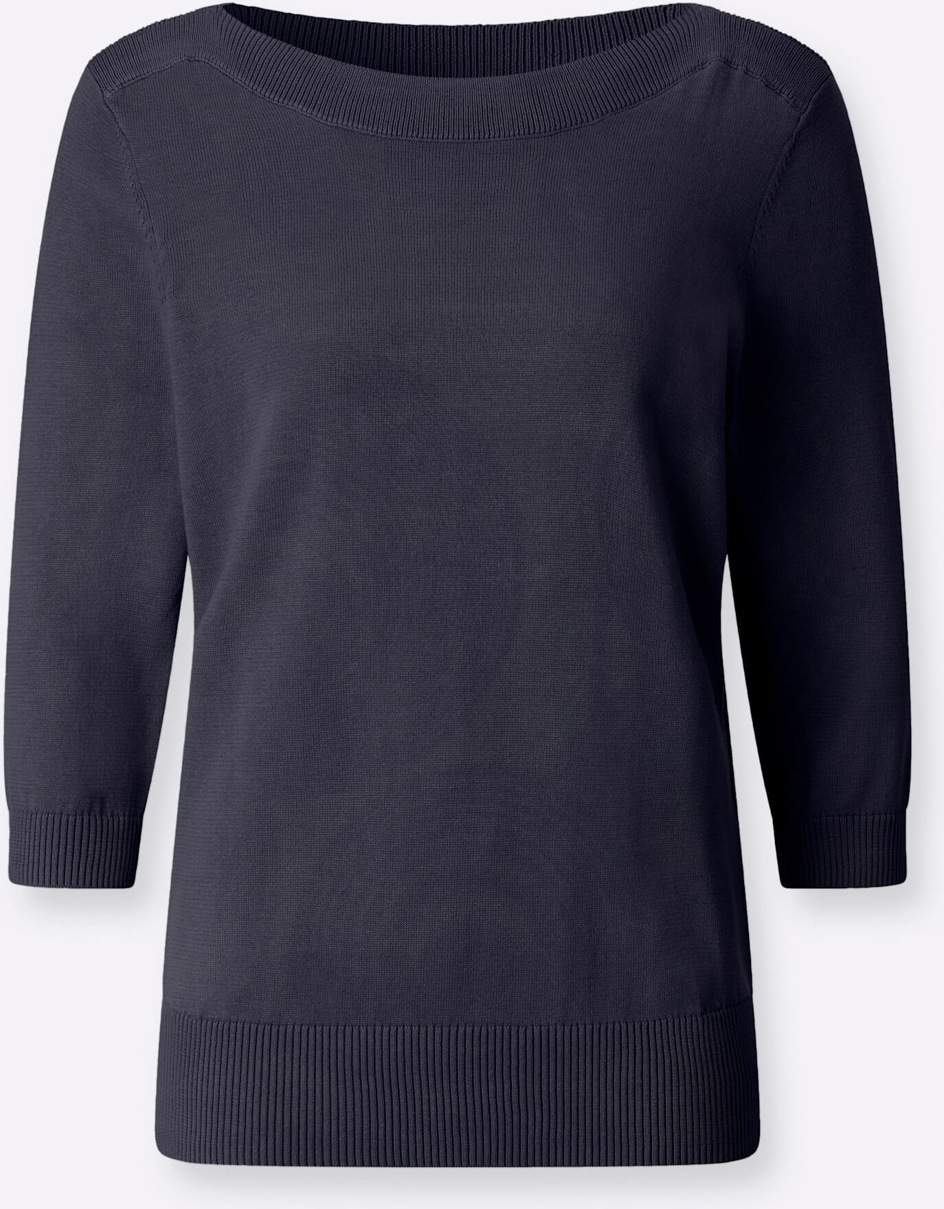 3/4 Arm-Pullover CASUAL LOOKS "3/4-Arm-Pullover", Damen, Gr. 48, marine, 100% Baumwolle, unifarben, Pullover 3/4 Arm-Pullover marine 48