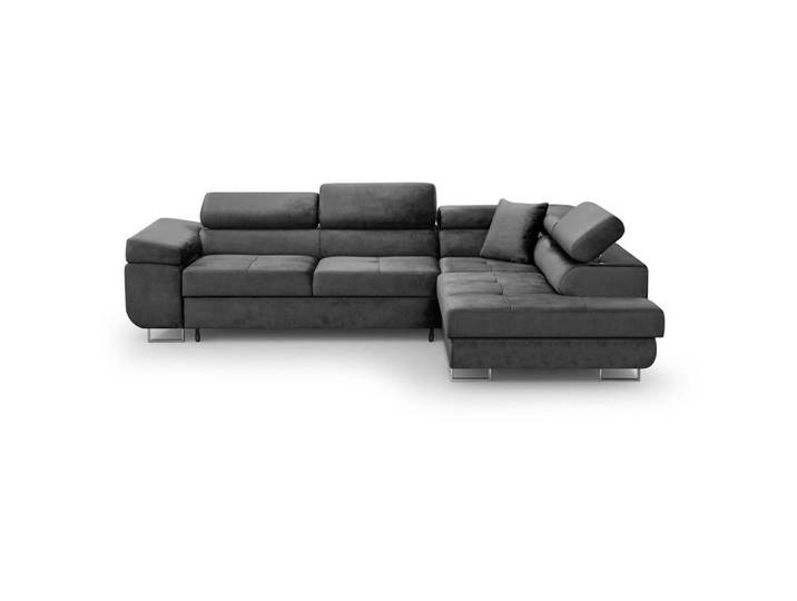 Beautysofa Eckschlafsofa Waldo verstellbaren Kopfstützen, Grau, rechts, L-Form,L-Form, 275x203 cm, Wohnzimmer, Sofas & Couches, Wohnlandschaften, Ecksofas