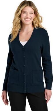 Port Authority LSW4150 Women's Easy Care Button-Up Cardigan Sweater in River Blue Navy size XS   Cotton Blend
