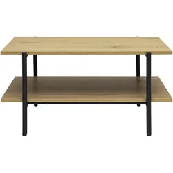 Rechteckiger Couchtisch mit heller Holzoptik, Eiche und schwarzem Metall L80 cm PIPPA