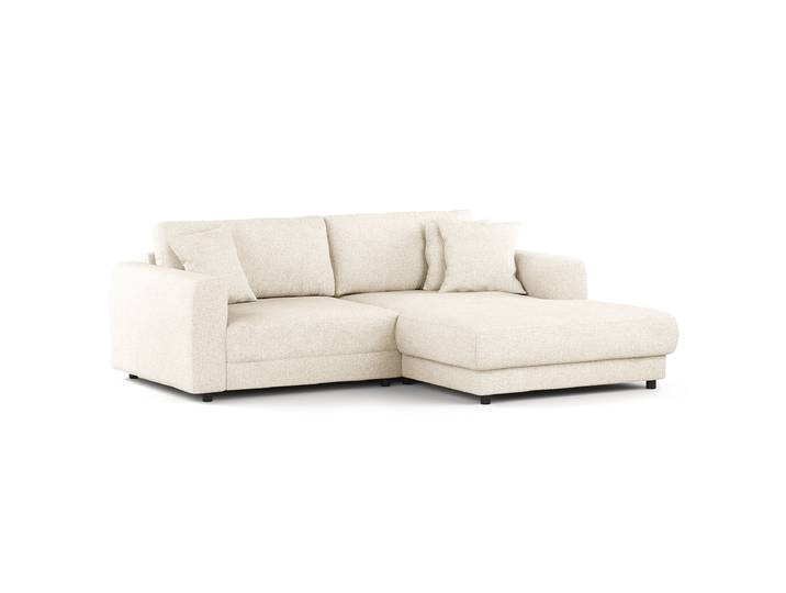 Ecksofa mit Longchair Weiß/Beige Bouclé Stoff Coletta 238cm Longchair davorstehend rechts Modern