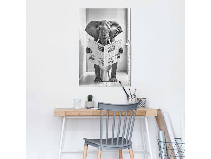 home24 Poster Olifant op het toilet papier zwart 61 x 92 x 0cm