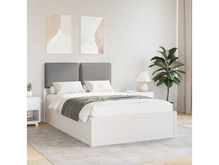 Massives Kiefernholz gepolstertes Kopfteil modernes Design Bettgestell Bettgestell mit gepolstertem Kopfteil Hellgrau 120x200 cm Massiv Kiefernholz Lattenrost Ohne Boxspring Modern